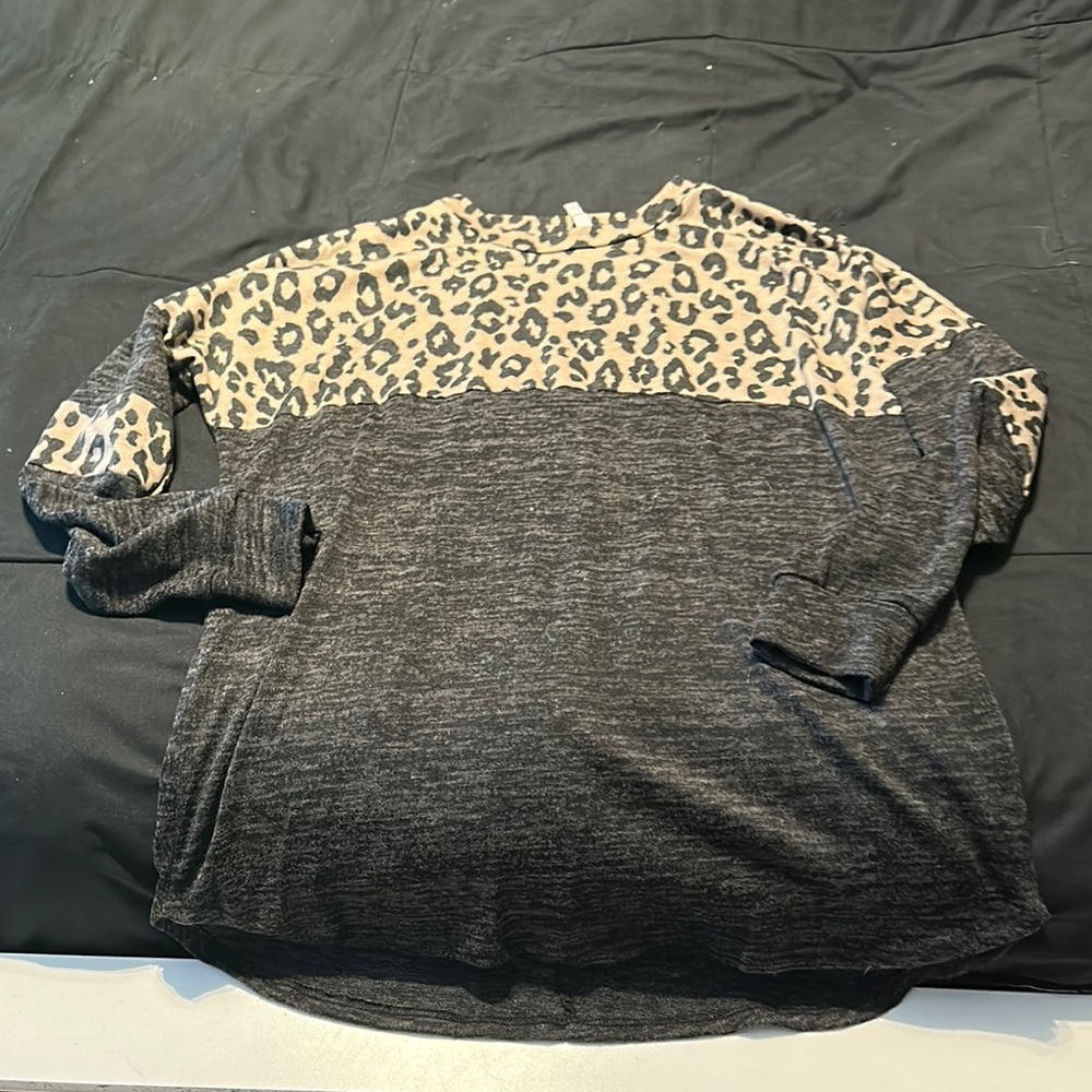 My Story Leopard Print and Charcoal Long Sleeve Top